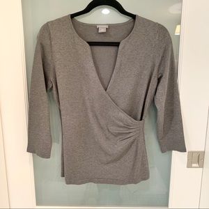 Ann Taylor Faux-Wrap Sweater (Grey) Size S